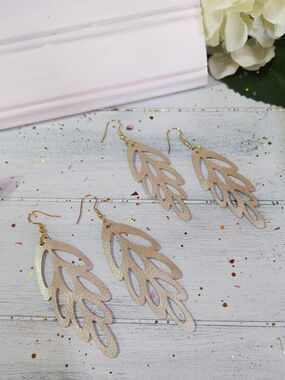 Gold Leaf Drop Leather Earrings - Elegant Women Accessories